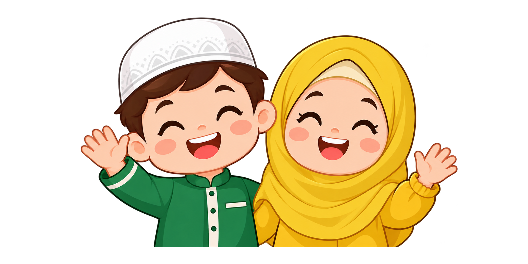 Anak laki-laki berpeci dan anak perempuan berjilbab
